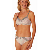 Amoena Luna prothese Bh zonder beugel, kleur ivoor met pied de  poule print kleur grijs & rood