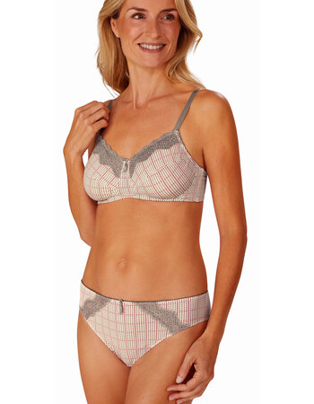 Luna prothese Bh zonder beugel, kleur ivoor met pied de  poule print kleur grijs & rood
