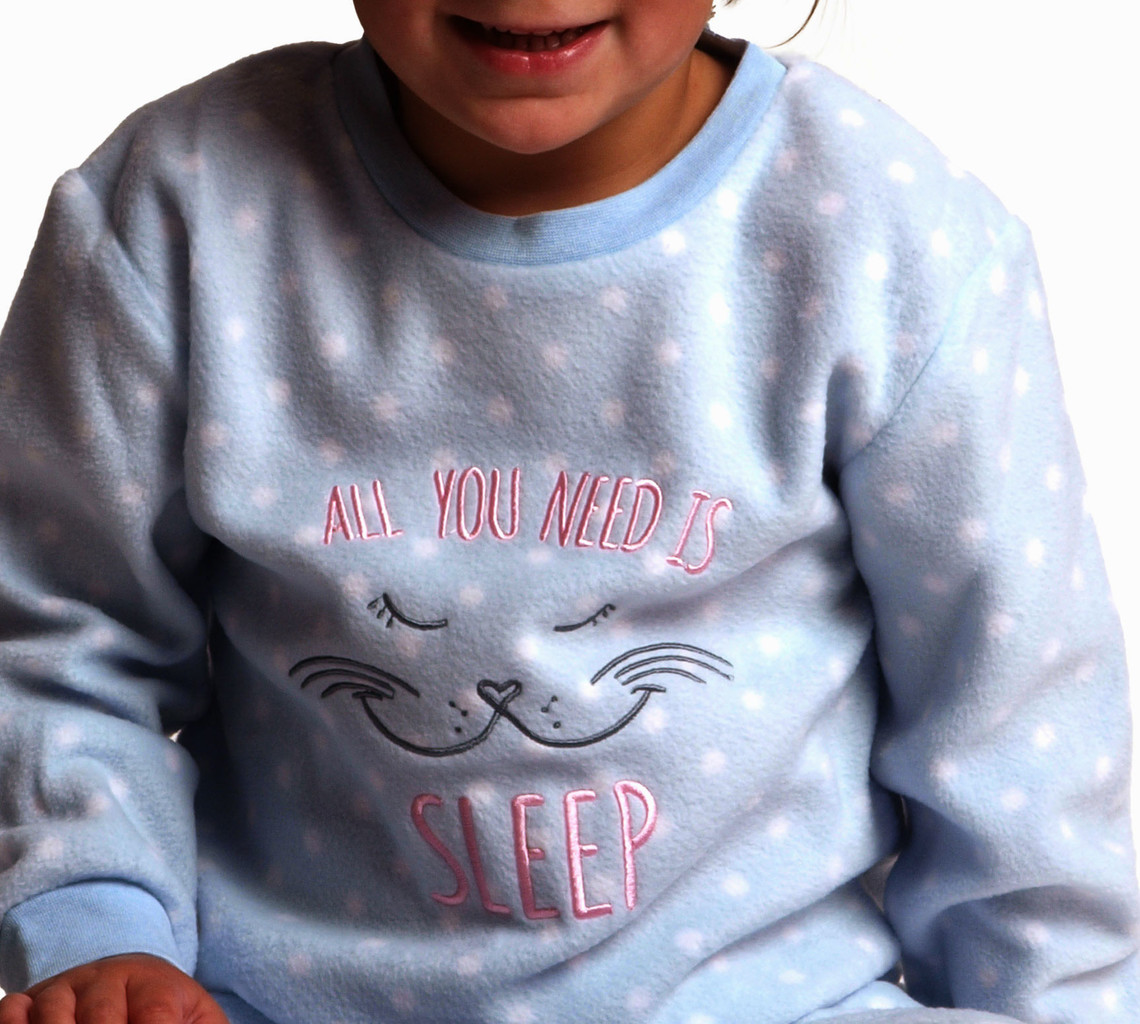 Lunatex Outfitter Alessia Coral Fleece Meisjes Peuterpyjama – Roze met Witte Dots en Poes‑Applicatie
