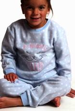 Lunatex Outfitter Alessia Coral Fleece Meisjes Peuterpyjama – Lichtblauw met Witte Dots en Poes‑Applicatie