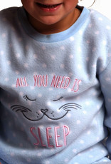 Lunatex Outfitter Alessia Coral Fleece Meisjes Peuterpyjama – Lichtblauw met Witte Dots en Poes‑Applicatie