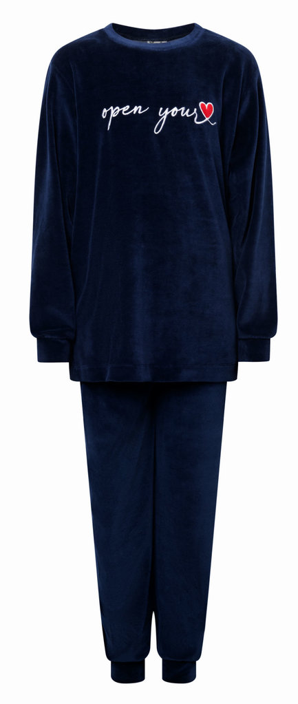 Lunatex Jailey velours meisjes pyjama kleur marineblauw mt 164 t/m 188