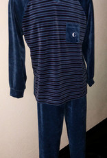 Lunatex Marcian  velours heren pyjama kleur navy met streepprint gecombineerd mt XL