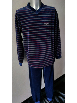 Lunatex Lunatex Ravelo velours heren pyjama kleur navy met streepprint gecombineerd mt M t/m XL