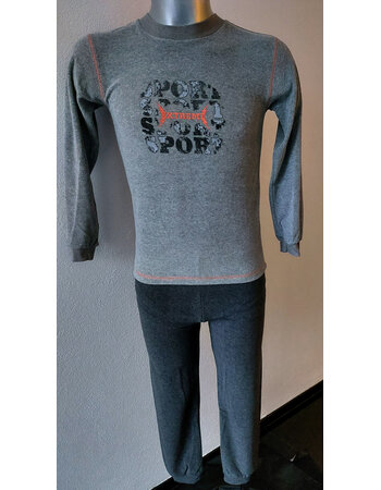 Lunatex badstof jongenspyjama Finn jasje lichtgrijs & broek antraciet kleur