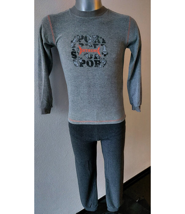 Lunatex badstof jongenspyjama Finn jasje lichtgrijs & broek antraciet kleur