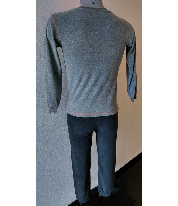 Lunatex badstof jongenspyjama Finn jasje lichtgrijs & broek antraciet kleur