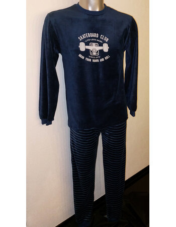 Lunatex Victorino jongens velours pyjama marineblauw mt 152