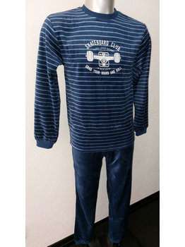 Lunatex Victor velours jongenspyjama kleur marineblauw