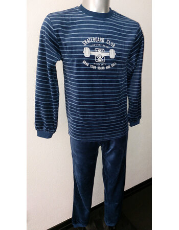 Outfitter  Victor velours jongenspyjama kleur marineblauw