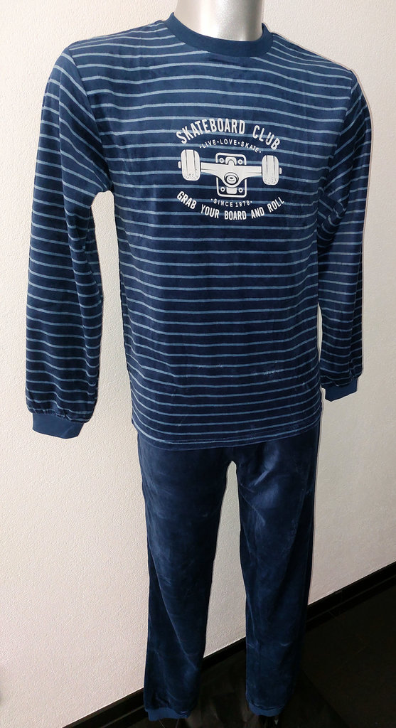 Lunatex  Victor velours jongenspyjama kleur marineblauw