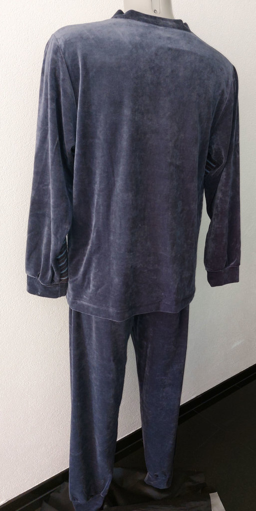 Lunatex Lunatex Mageno  velours heren pyjama kleur antracietgrijs met streepprint gecombineerd mt L t/m 2XL