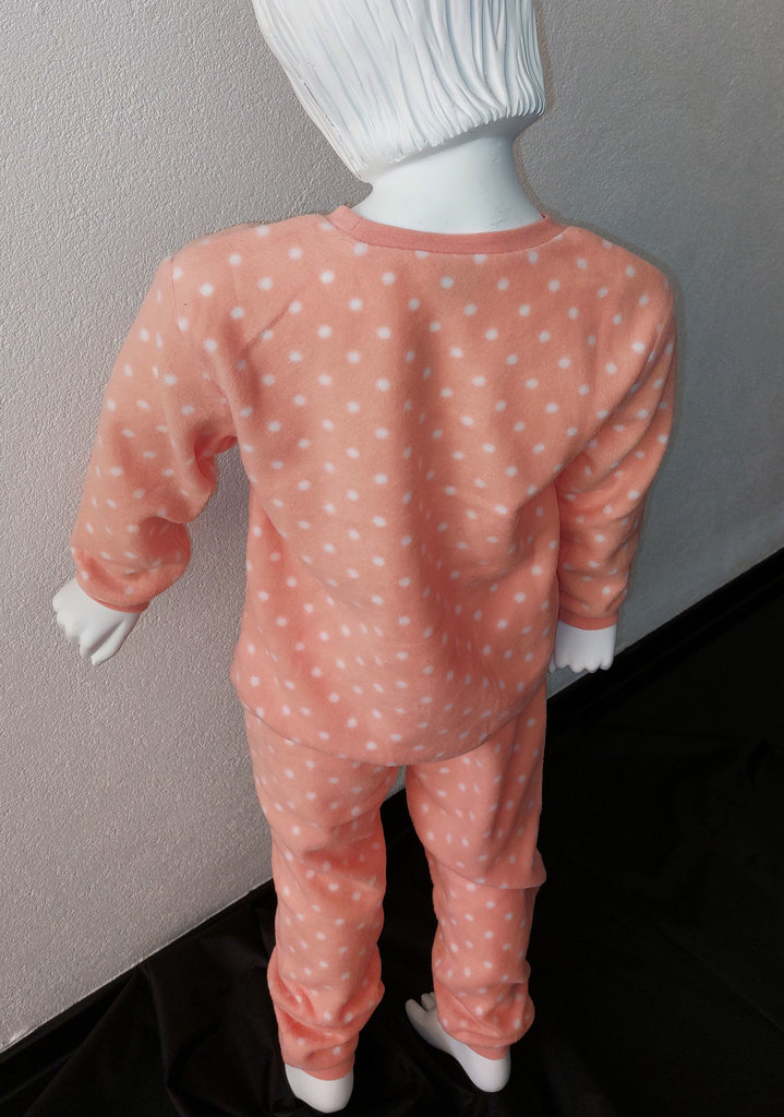 Lunatex Outfitter Alessia Coral Fleece Meisjes Peuterpyjama – Roze met Witte Dots en Poes‑Applicatie