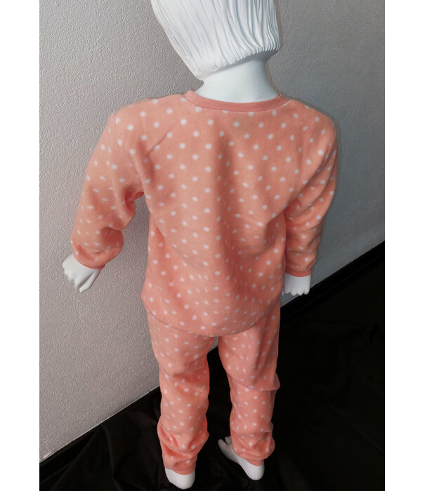 Lunatex Outfitter Alessia Coral Fleece Meisjes Peuterpyjama – Lichtblauw met Witte Dots en Poes‑Applicatie