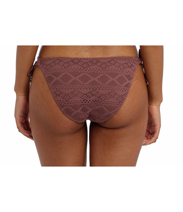 Freya Freya Sundance bikinislip lage model met sierstrikjes kleur Nutmeg  de mt 38-S, valt als een mt 36 t/m  44-XL- valt als mt L-42