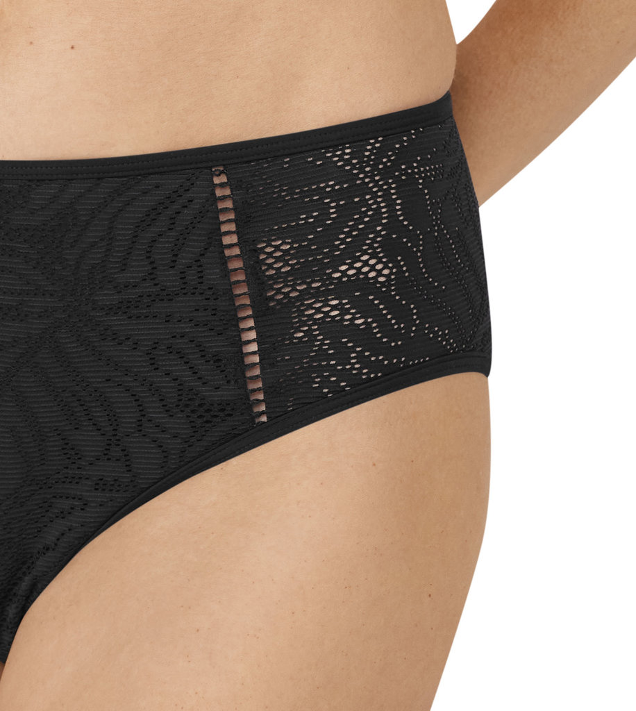 Palma bikinislip kleur zwart met borduursel gecombineerd