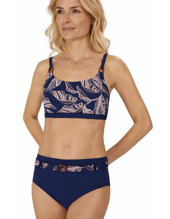 Lanzarote prothese bikinitop in bandeau model zonder beugel kleur navy met print