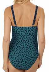 Amoena Manila prothese badpak zonder beugel – hooggesloten model in navy & groen met geïntegreerde bustier