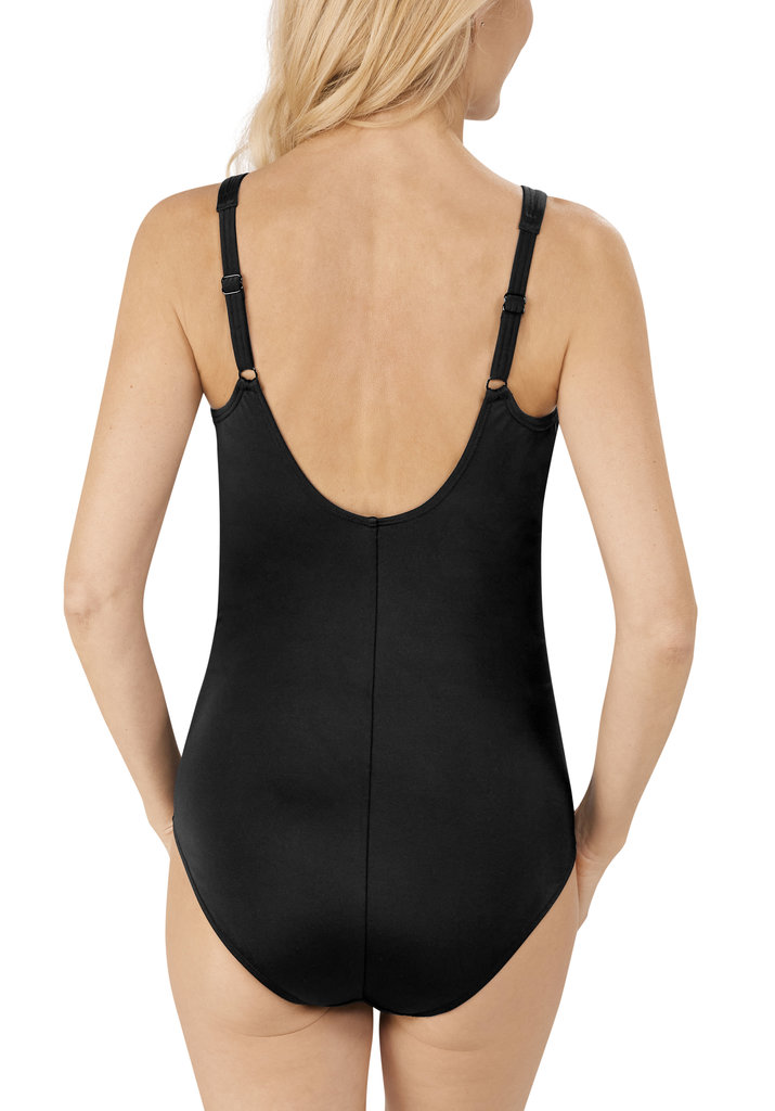 Mykonos hooggesloten prothese badpak zonder beugel, licht voorgevormd kleur zwart metgeografische print aan bovenrand