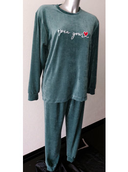 Lunatex Dila velours dames pyjama/huispak de kleur groen maten M , L of 2XL