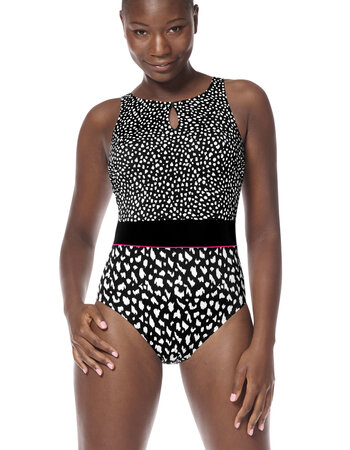 Amoena hooggesloten Amoena Manila prothese badpak – zwart‑wit print