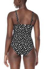 Amoena  Hooggesloten Amoena Manila prothese‑badpak – zwart met witte print – voorgevormde cups, bustier en zijsteun