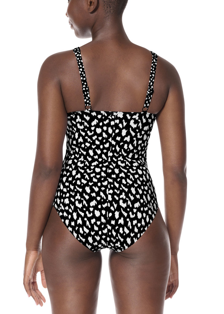 Amoena  Hooggesloten Amoena Manila prothese‑badpak – zwart met witte print – voorgevormde cups, bustier en zijsteun