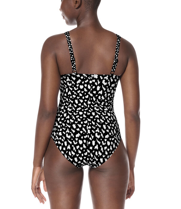 Amoena  Hooggesloten Amoena Manila prothese‑badpak – zwart met witte print – voorgevormde cups, bustier en zijsteun