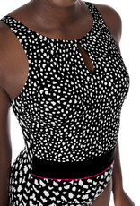 Amoena  Hooggesloten Amoena Manila prothese‑badpak – zwart met witte print – voorgevormde cups, bustier en zijsteun