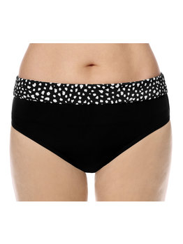 Amoena lingerie Manila  hoge chloorbestendige bikinislip met brede omslag, kleur zwart print wit  mt 36 t/m 52