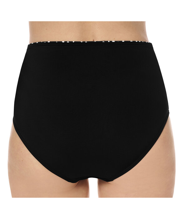 Amoena  Amoena Manila hoge chloorbestendige bikinislip met brede omslag in zwart met wit animalprint – maten 36 t/m 52