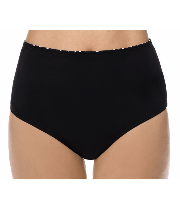 Amoena  Amoena Manila hoge chloorbestendige bikinislip met brede omslag in zwart met wit animalprint – maten 36 t/m 52