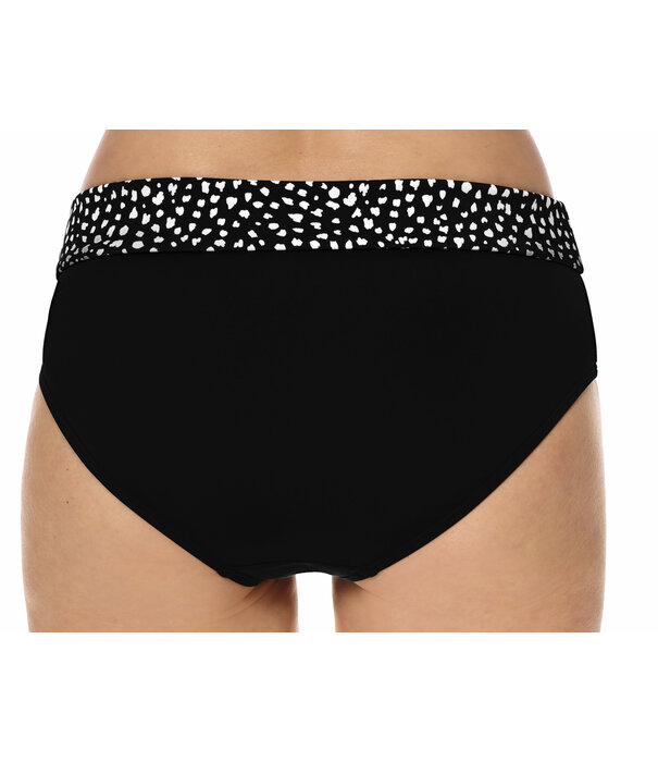 Amoena  Amoena Manila hoge chloorbestendige bikinislip met brede omslag in zwart met wit animalprint – maten 36 t/m 52
