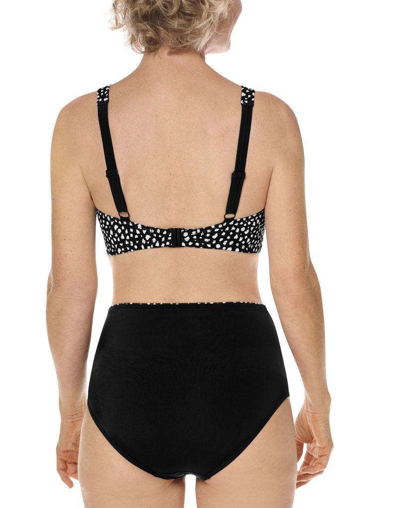 Manila hooggesloten prothese bikinitop zonder beugel, kleur zwart met witte animal print