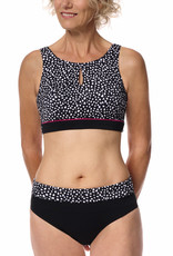 Manila hooggesloten prothese bikinitop zonder beugel, kleur zwart met witte animal print