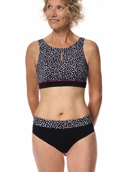 Manila hooggesloten prothese bikinitop zonder beugel, kleur zwart met witte animal print