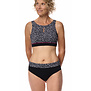 Amoena Manila hooggesloten prothese bikinitop zonder beugel in zwart‑wit animalprint, met licht voorgevormde cups