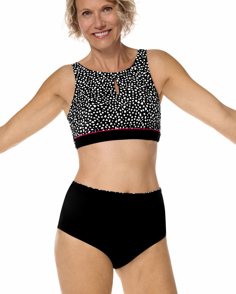 Manila hooggesloten prothese bikinitop zonder beugel, kleur zwart met witte animal print