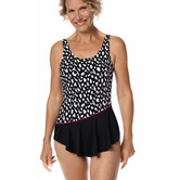 Amoena  Manila hooggesloten prothese badpak zonder beugel, Sarong model, kleur zwart met wit animal printje