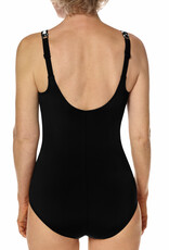 Manila hooggesloten prothese badpak zonder beugel, Sarong model, kleur zwart met wit animal printje