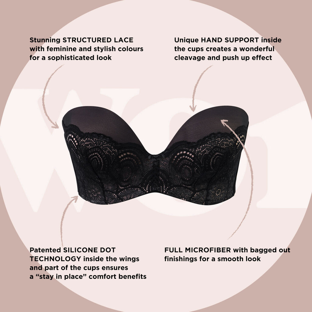 Wonderbra Wonderbra New Ultimate Glamorous Lace strapless Bh kleur zwart of pearl beige