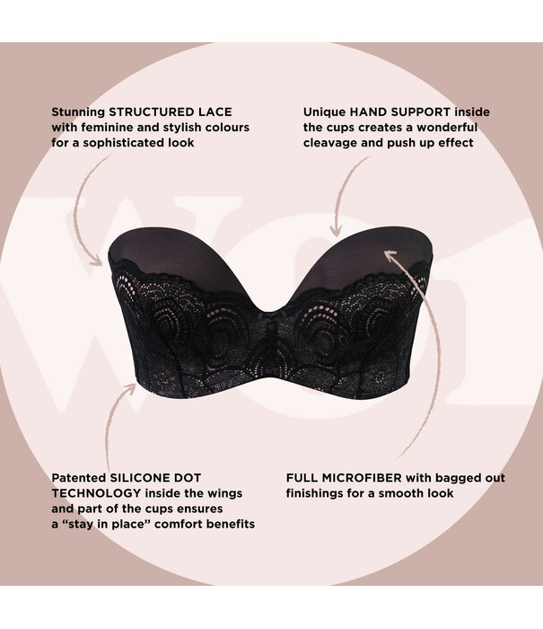 Wonderbra Wonderbra New Ultimate Glamorous Lace strapless Bh kleur zwart of pearl beige