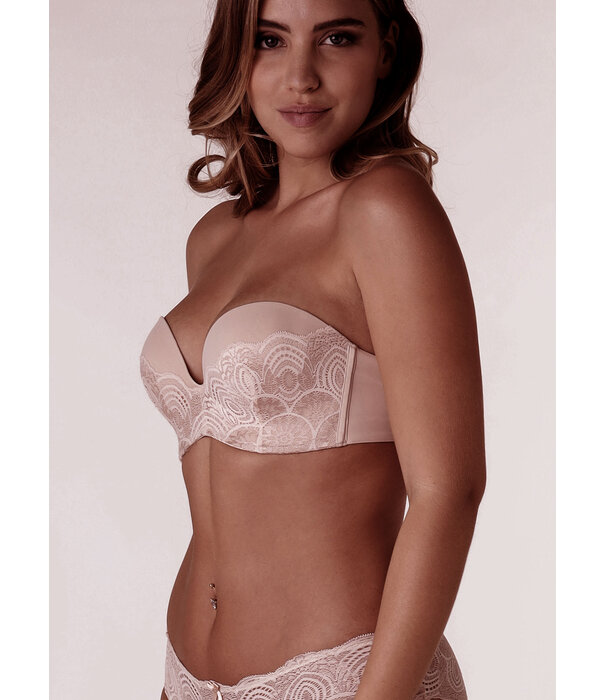 Wonderbra Wonderbra New Ultimate Glamorous Lace strapless Bh kleur zwart of pearl beige