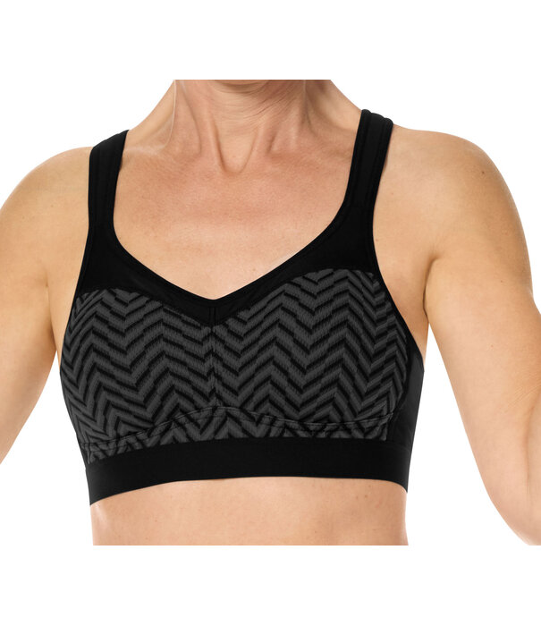 Amoena  Jolie Power prothese SportBh zonder beugel High Support level, kleur zwart met grijs gecombineerd