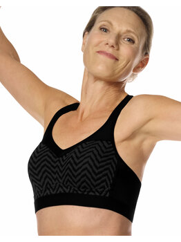 Amoena lingerie Jolie Power prothese SportBh zonder beugel , high Support level, kleur zwart met grijs gecombineerd