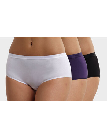 Dim EcoDim coton stretch boxershort drie delig in basis kleuren wit, zwart & aubergine