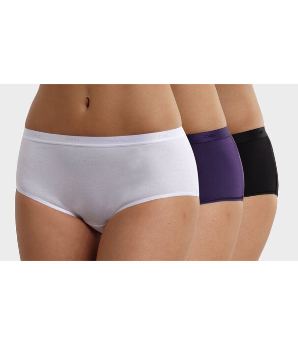 Dim   Dim EcoDim coton stretch boxershort drie delig in basis kleuren wit, zwart & aubergine
