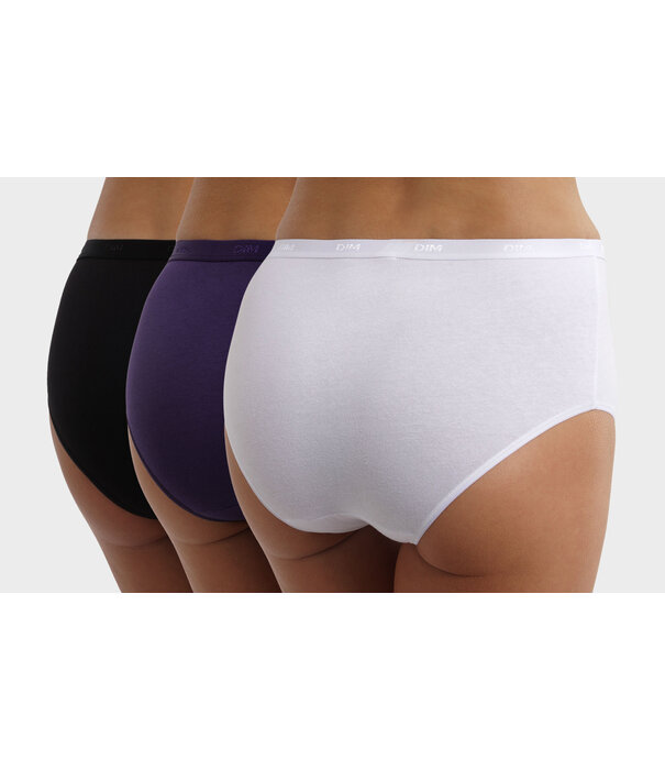 Dim   Dim EcoDim coton stretch boxershort drie delig in basis kleuren wit, zwart & aubergine