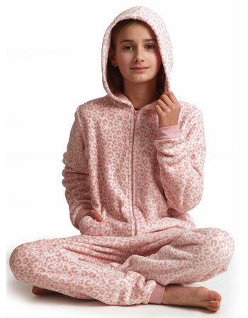 Outfitter Catalina Coral Fleece Meisjes Onesie – Ivoor met Pink‑Print