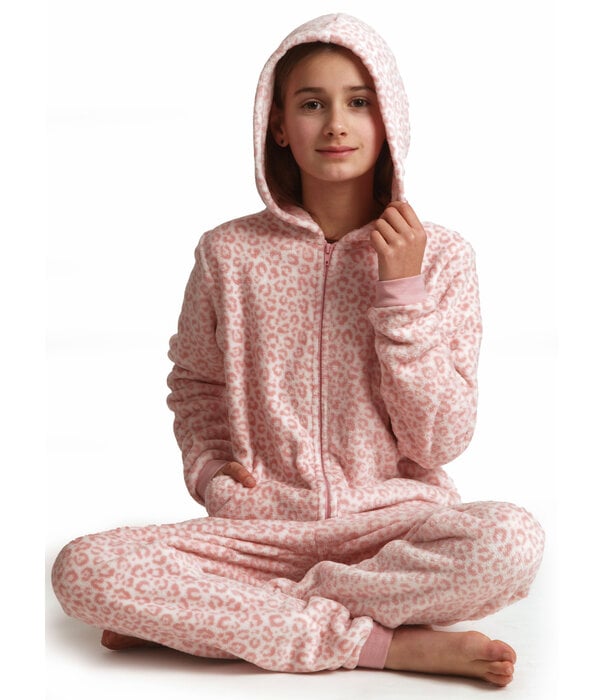 Lunatex Outfitter Catalina Coral Fleece Meisjes Onesie – Ivoor met Pink‑Print